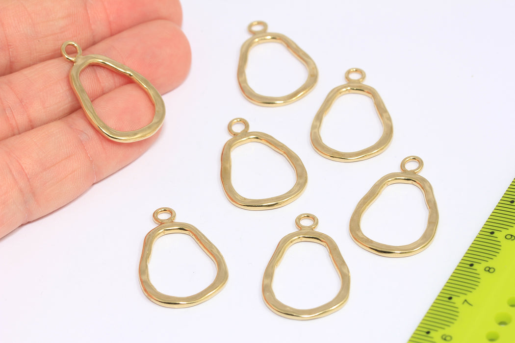 19x25mm Raw Brass Irregular Drop Charms, Drop Ring Pendant, CHK414-7