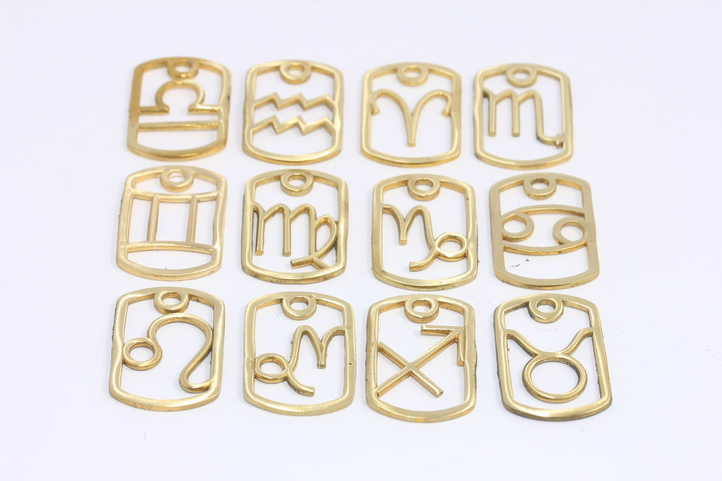 18x26mm Raw Brass Zodiac Charms, Astrology Medallion Pendant,