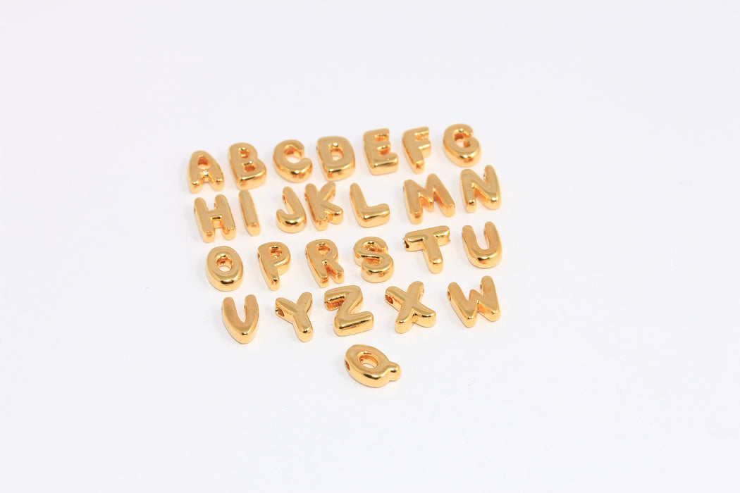 5,5x7x5mm 24k Shiny Gold Letter Charm, Balloon Letter Beads, HRN73