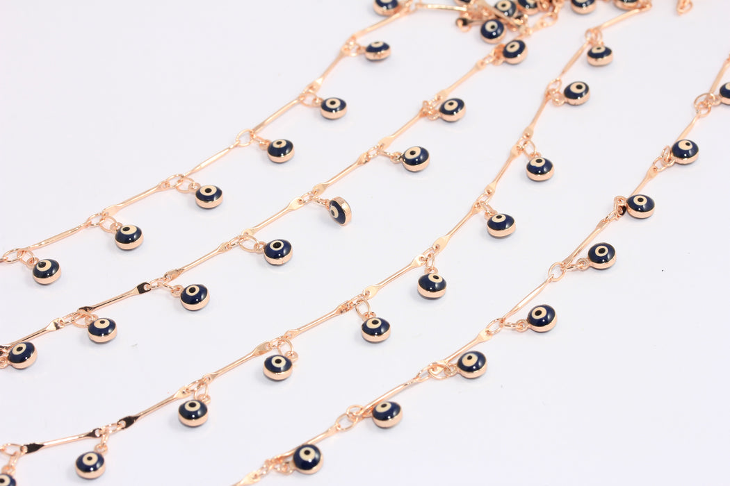 4,5mm Rose Gold Evil Eye Chain, Navy Blue Evil Eye Chain, BXB204