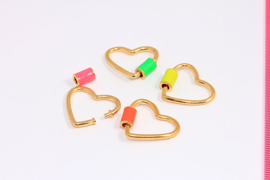 23x26mm 24k Shiny Gold Heart Shaped Screw Clasp Lock, Enamel Screw Clasp,