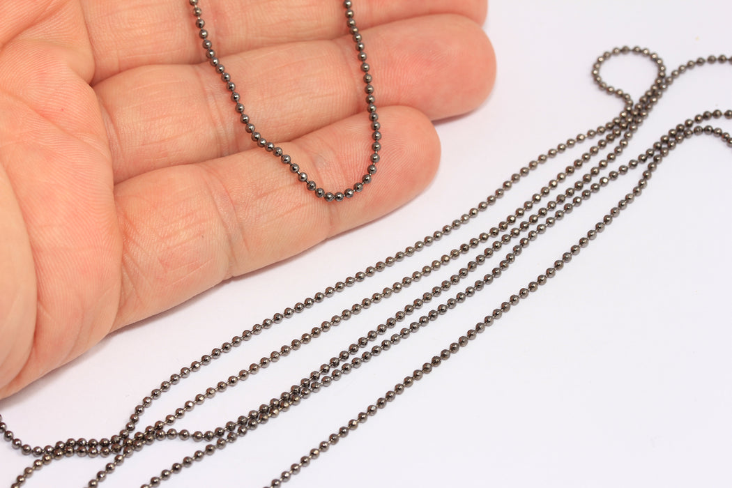 1,5mm Gunmetal Plated Ball Chain, Faceted Ball Bulk Chains  BXB275