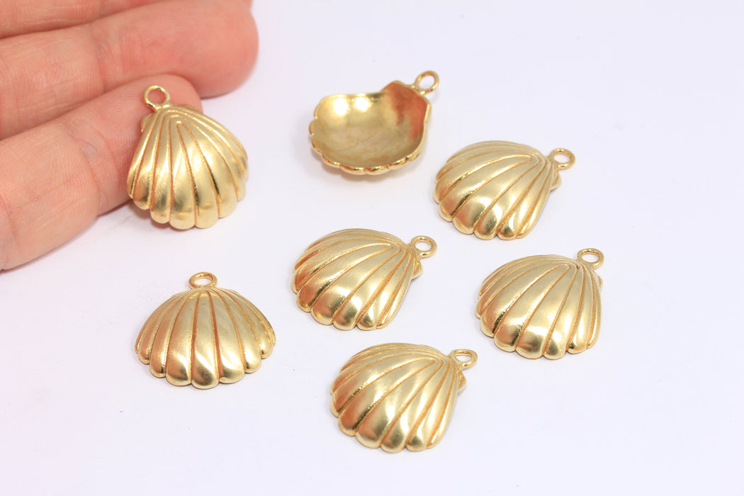 19x20mm Raw Brass Seashell Charm, Shell Necklace Pendant, ROSE265