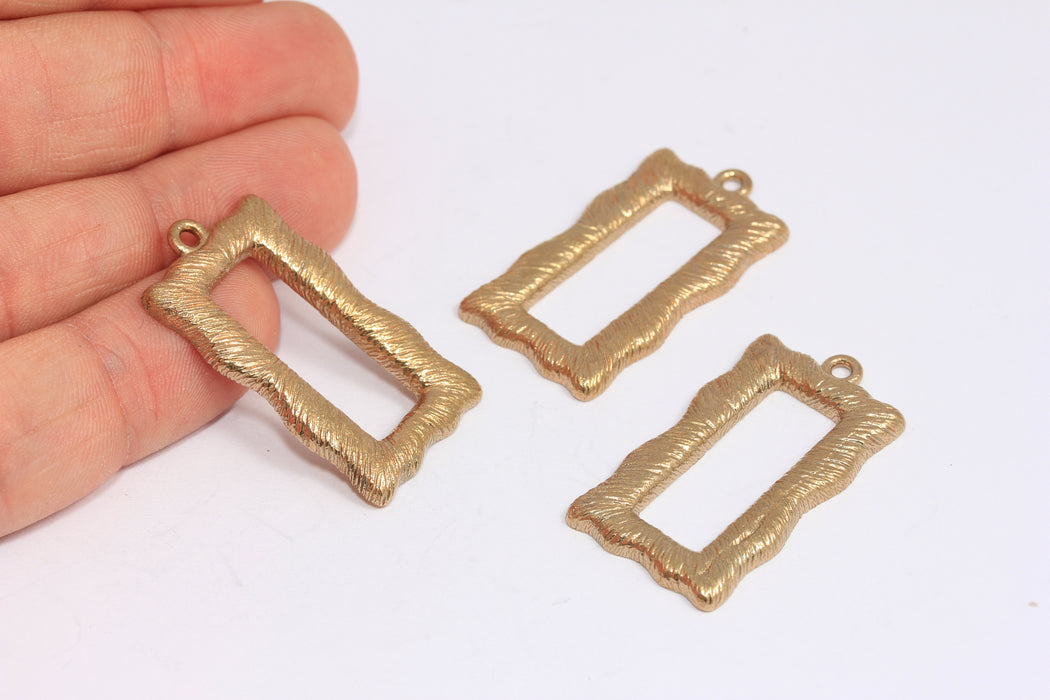 20x33mm Raw Brass Frame Pendant, Rectangle Shape Frame Charm, ROSE268