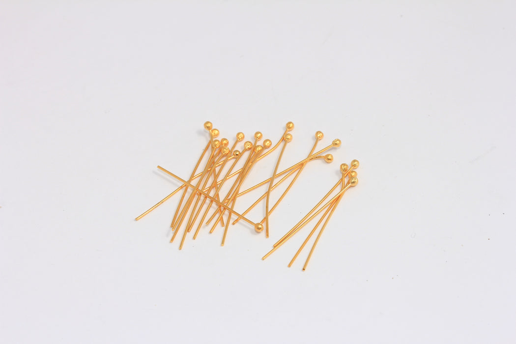 30mm 24k Shiny Gold Head Pins, Jewelry Making Head Pins, BXB384-1