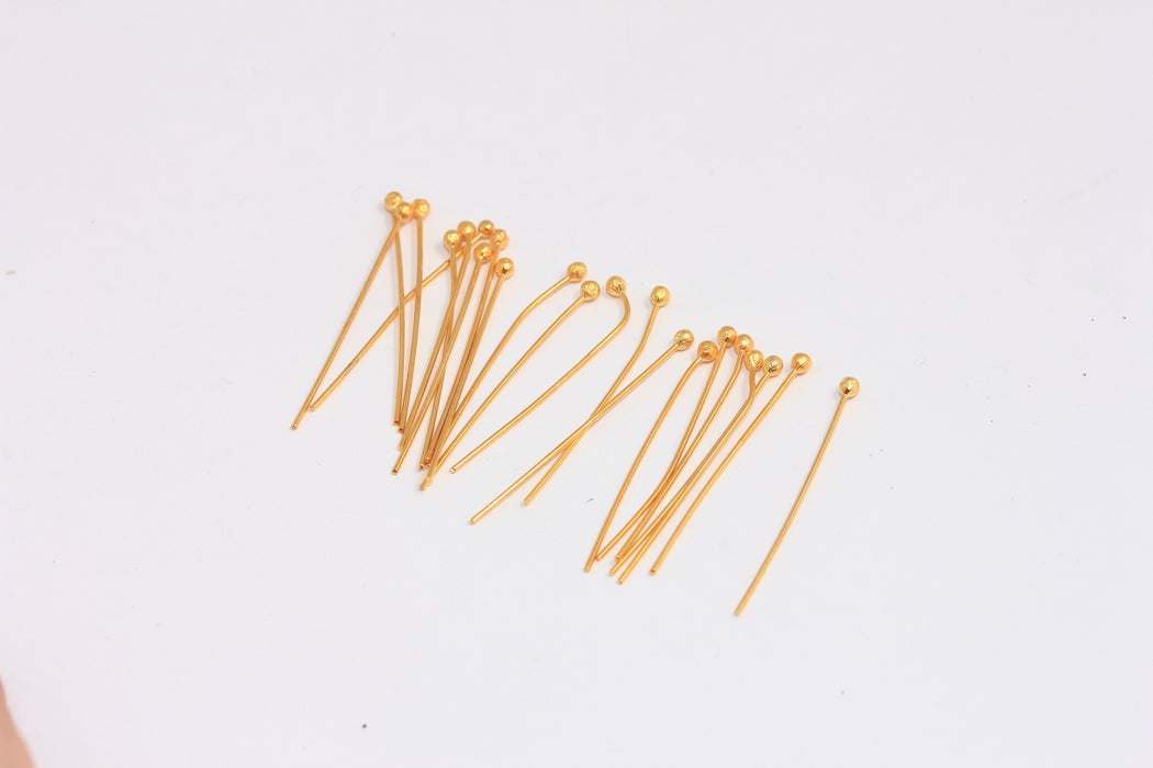 30mm 24k Shiny Gold Head Pins, Jewelry Making Head Pins, BXB384-1