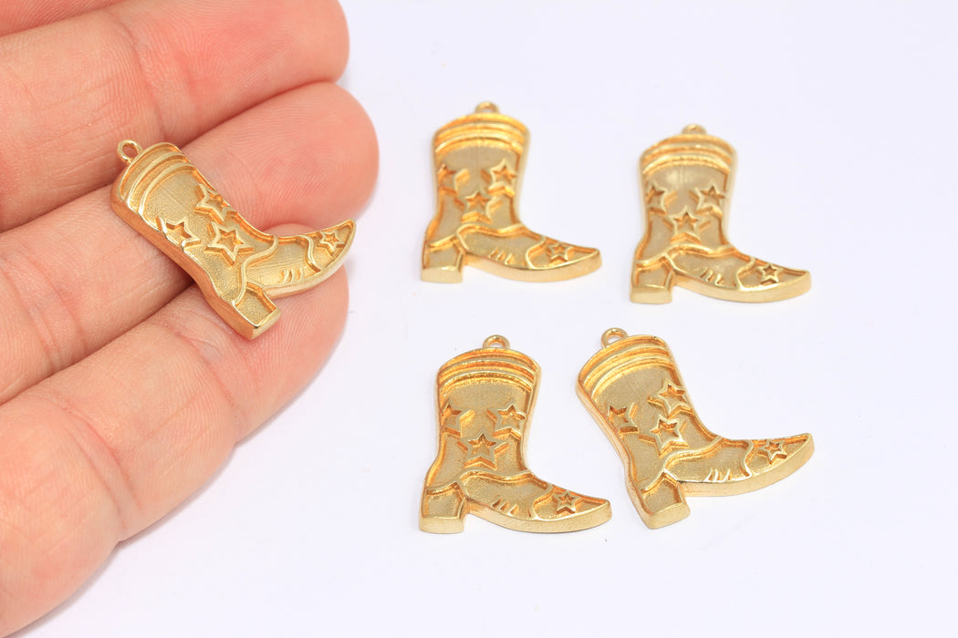 20x24mm Raw Brass Boot Charms, Cowboy Boots Charms, BXB307-1