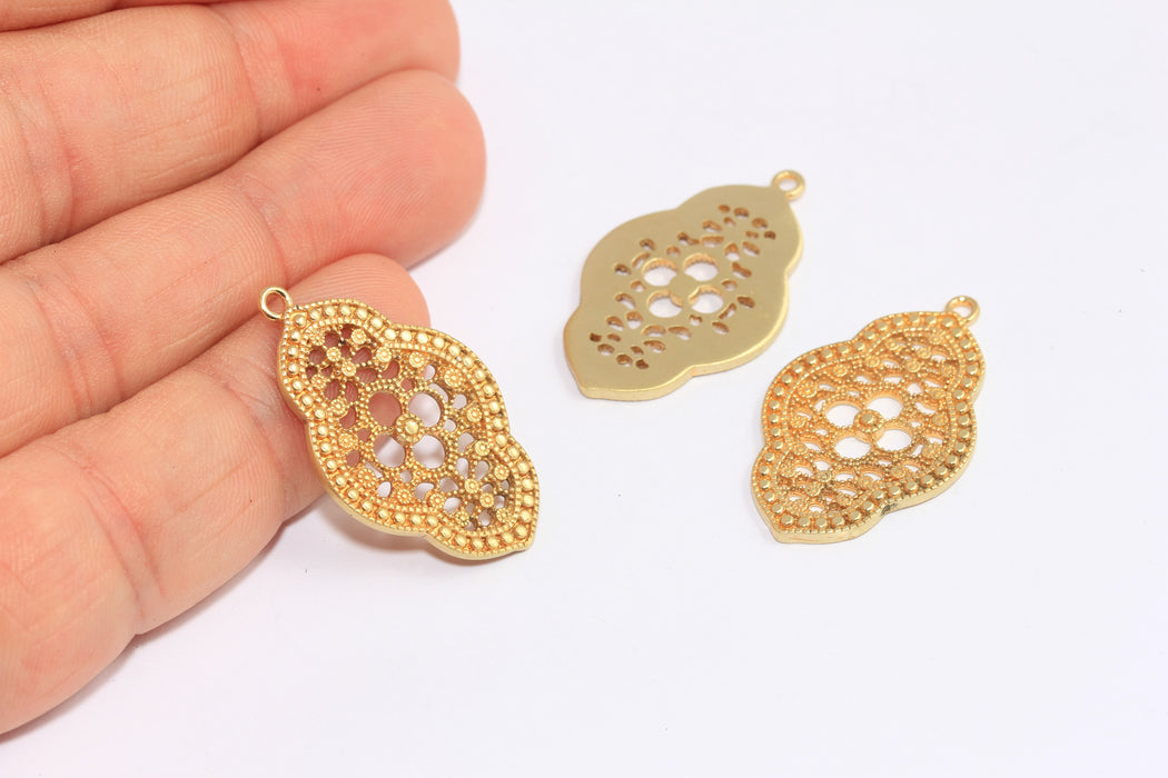 20x30mm Raw Brass Filigree Charms, Vintage Necklace Pendant, BXB307-2