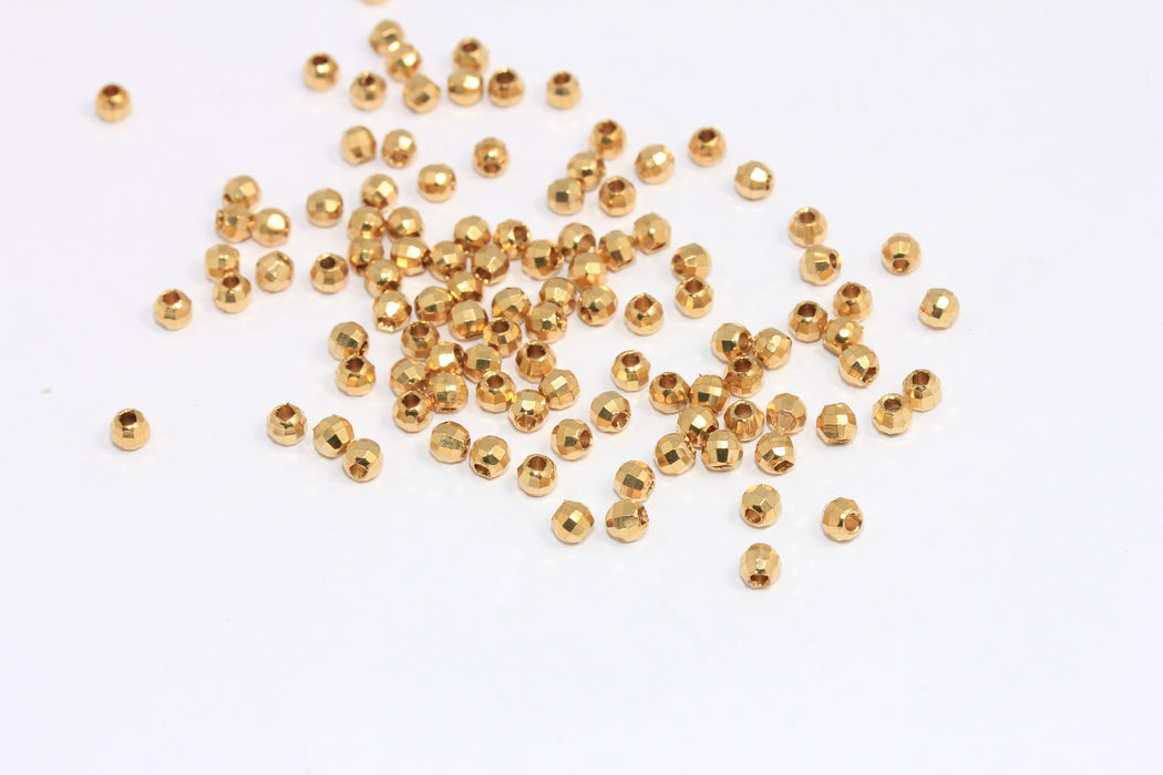 4mm Raw Brass Faceted Spacer Beads, Disco Ball Beads, ROSE585