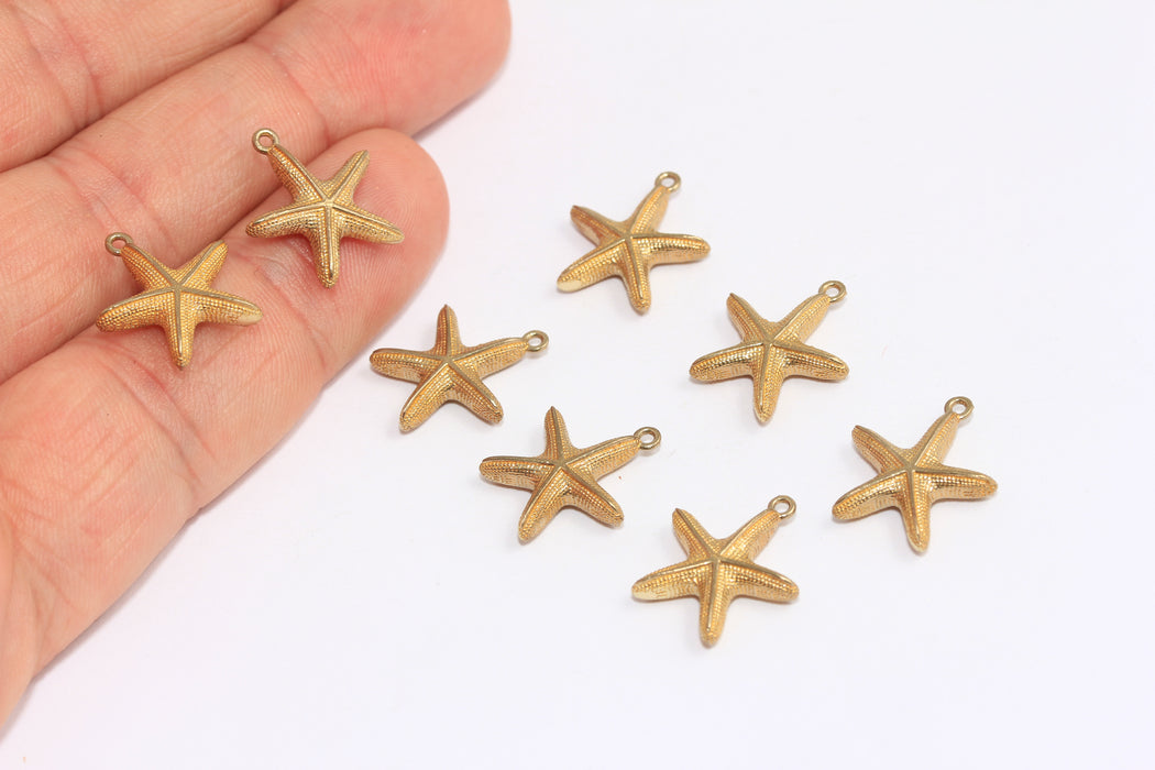 15mm Raw Brass Starfish Beads, Starfish Charms, Sea Animal Charms, ETS138