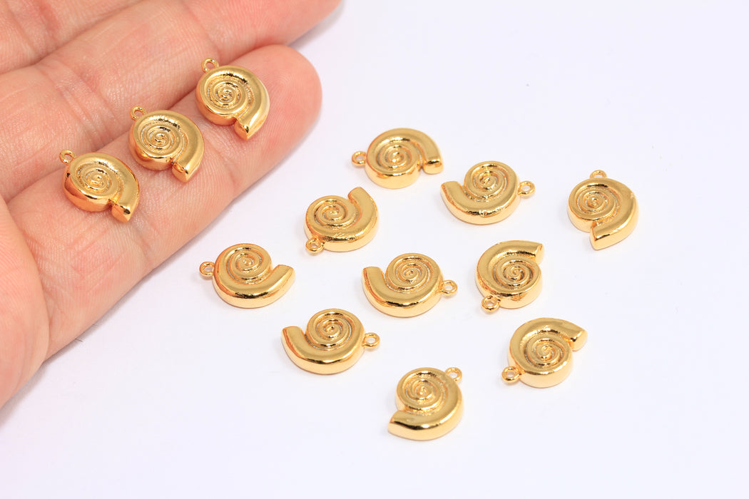 10x12mm 24k Shiny Gold Sea Shell Charm, Seashell Beads, BXB257-2