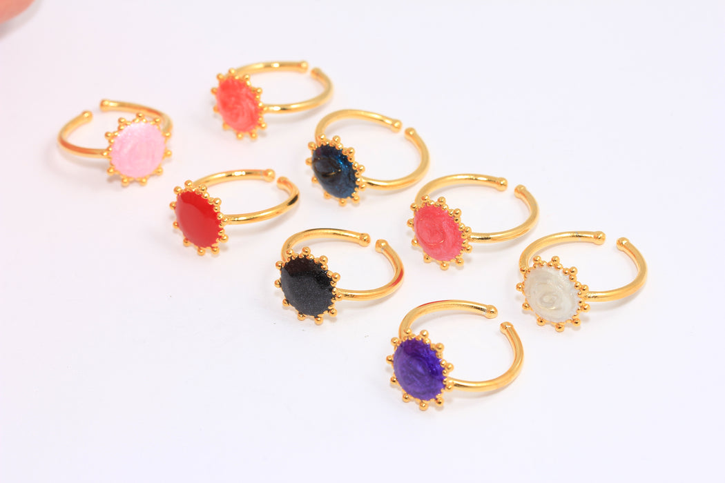 17-18mm 24k Shiny Gold Sun Rings, Optional Enamel Color Sun Rings,