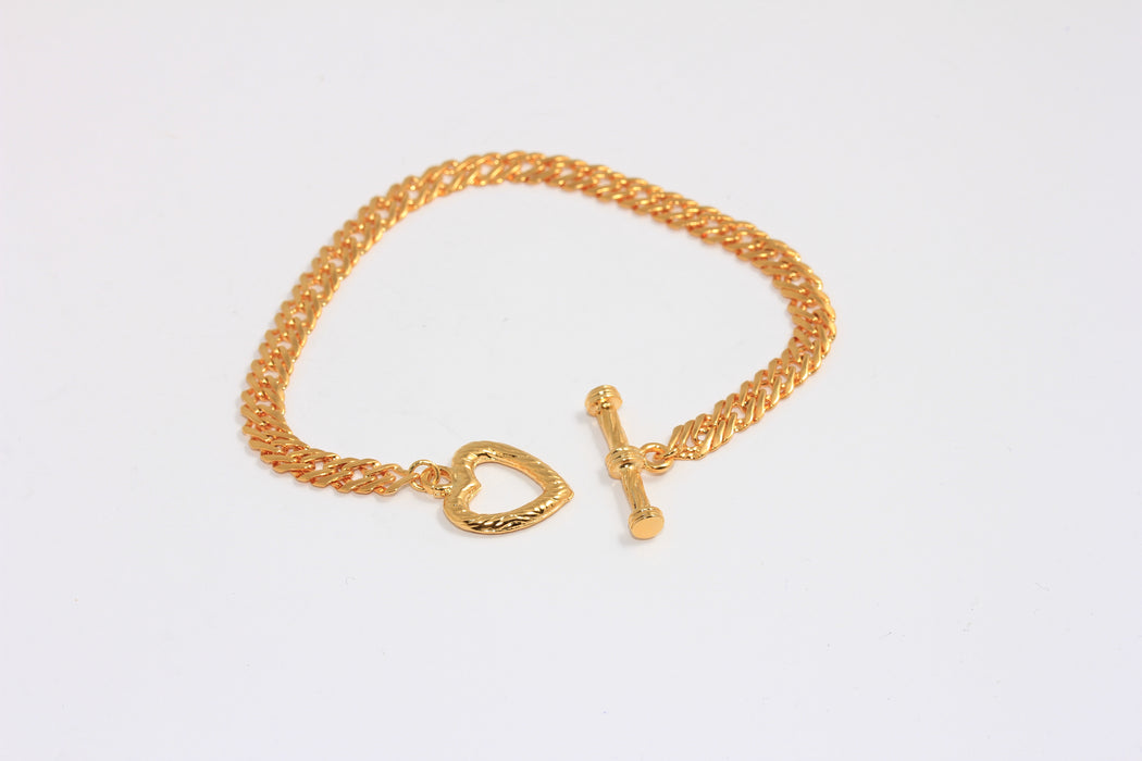 5,3mm 24k Shiny Gold Curb Bracelet, Bracelet With Heart Lock, ETS211-2