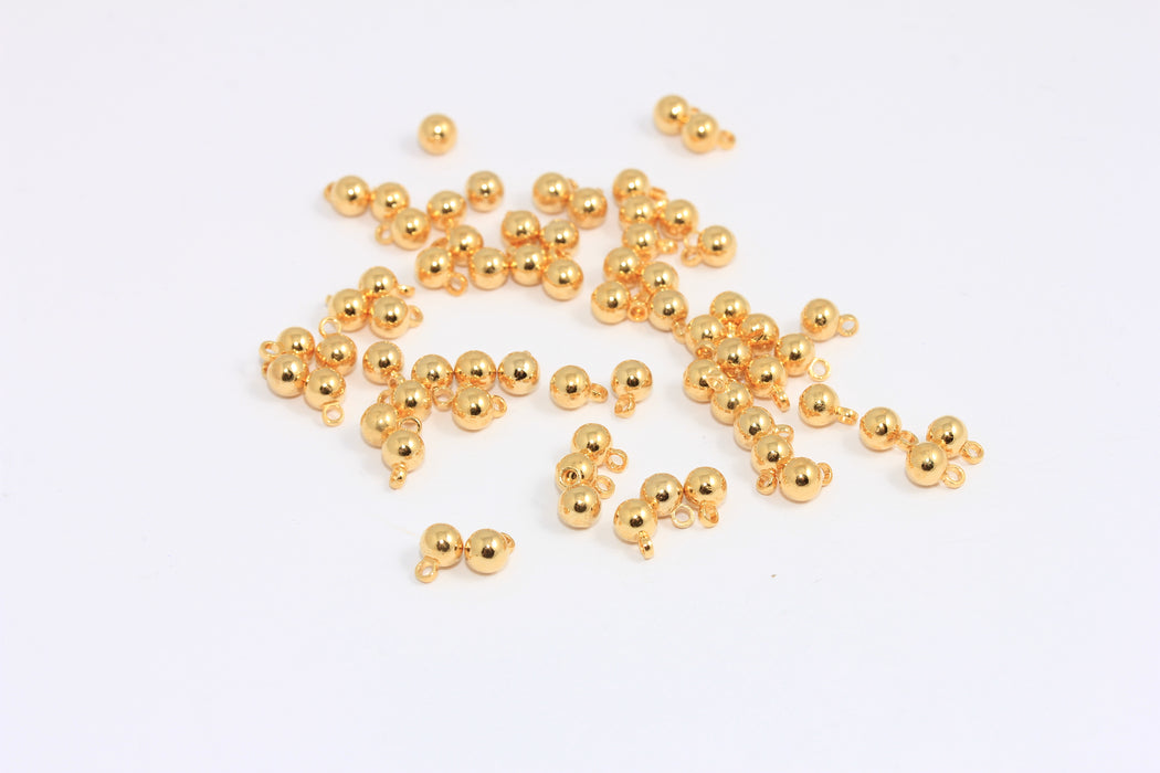 4mm 24k Shiny Gold Ball Beads, Ball Drop Bracelet Charms, HLS21