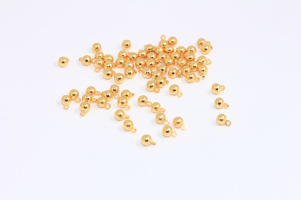 4mm 24k Shiny Gold Ball Beads, Ball Drop Bracelet Charms, HLS21