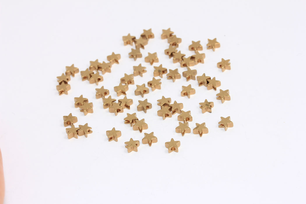 5mm Raw Brass Star Beads, Center Hole Mini Star Charms, KA100