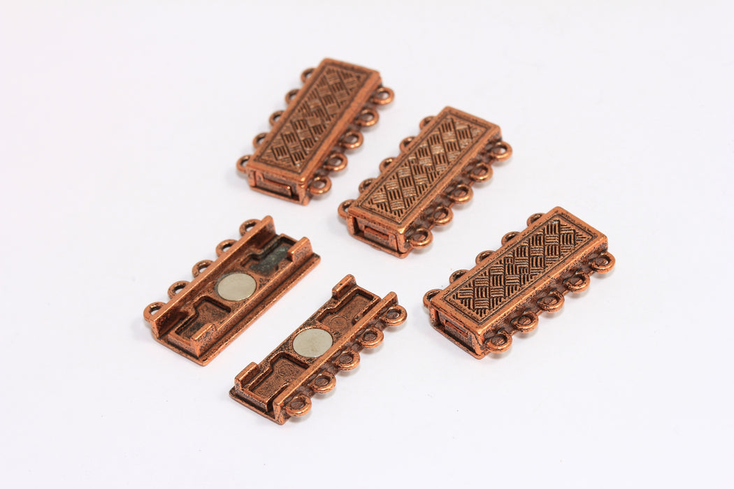 17x27mm Antique Copper 5 Hole Magnetic Clasp, Multi-strand Bracelet Clasps, KA124