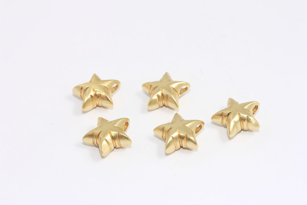 17mm Raw Brass Star Beads, Puffed Star Charms, AG32