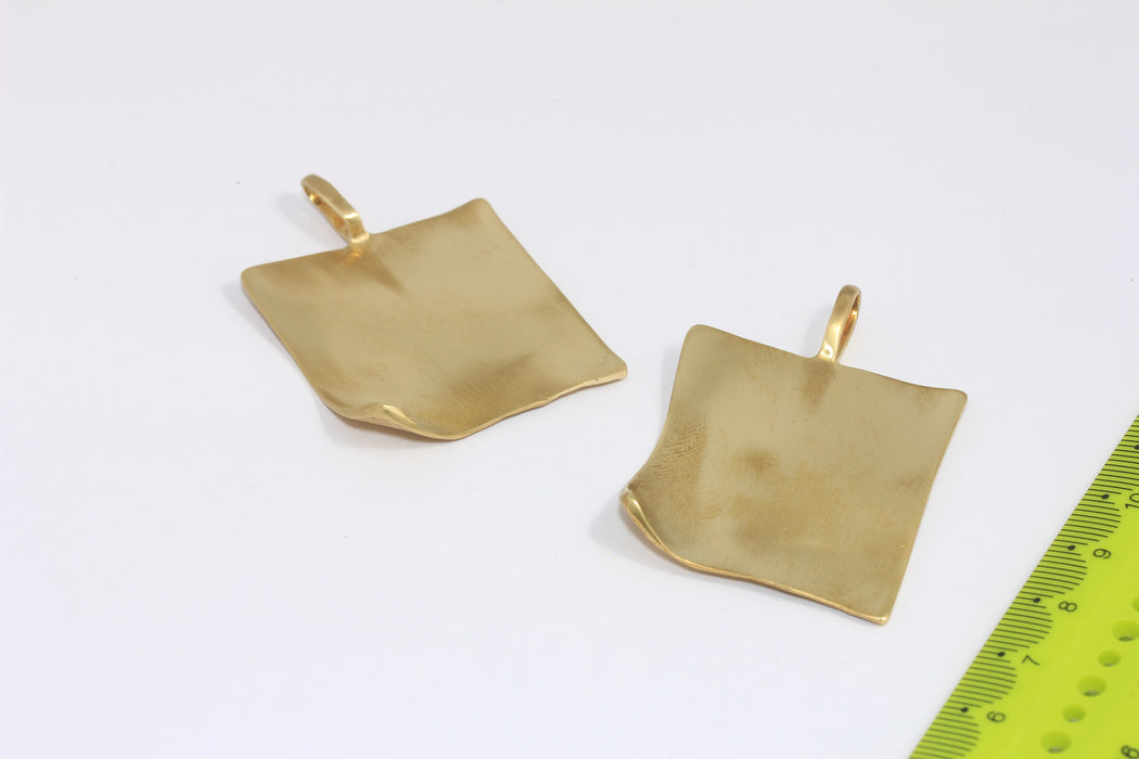 36x39mm Raw Brass Square Charms, Irregular Shape Square Medallion, CR74