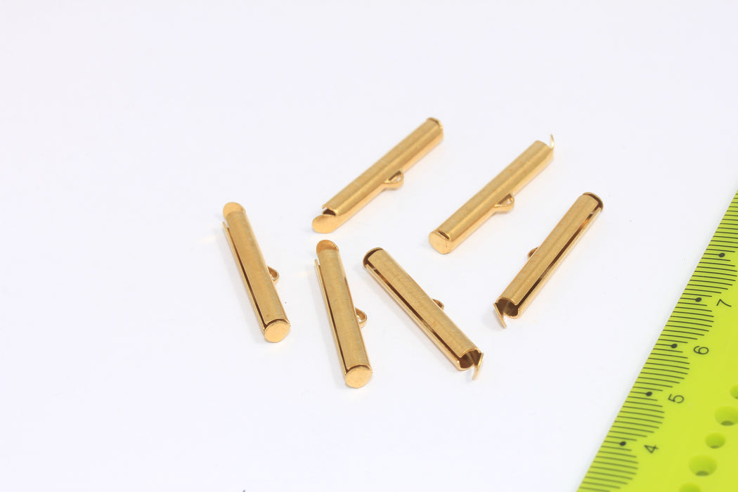 25mm Raw Brass Oval Crimps, Tube Connector Clasp, Ribbon Claws, CR59