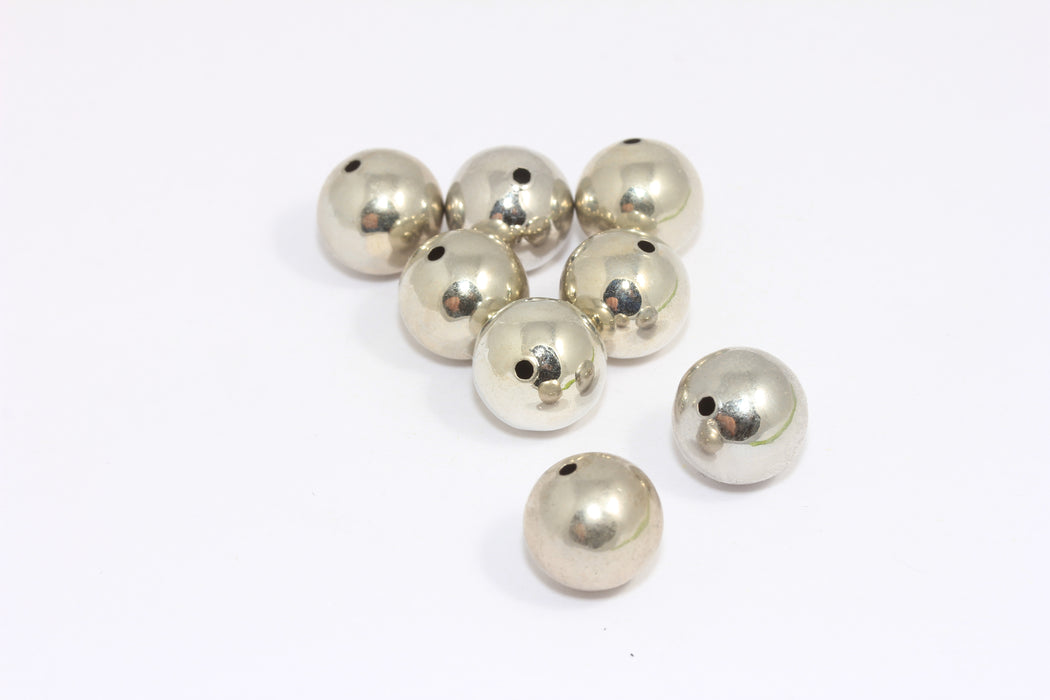 14mm Rhodium Plated Ball Beads, Hollow Ball Spacer Beads, AG30