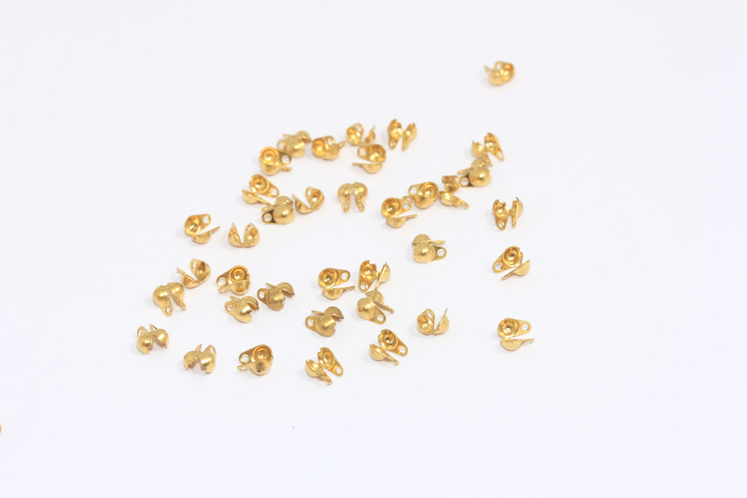 Raw Brass Crimp Ends, Cord Ends, Fits 1,5mm Ball Chain, Clam Bead Tip, CR13