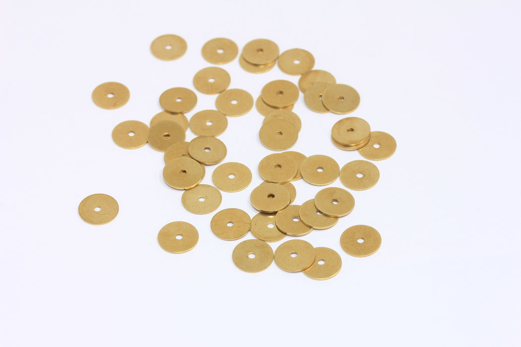 8mm Raw Brass Coins, Disc Charms, Center Hole Beads, ETS200