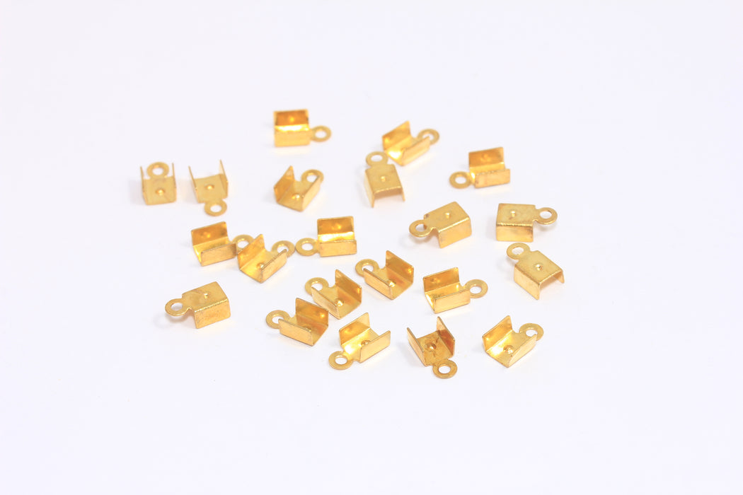 mm Raw Brass Cord End, Crimp End Caps, Fold Over Crimps, CR2