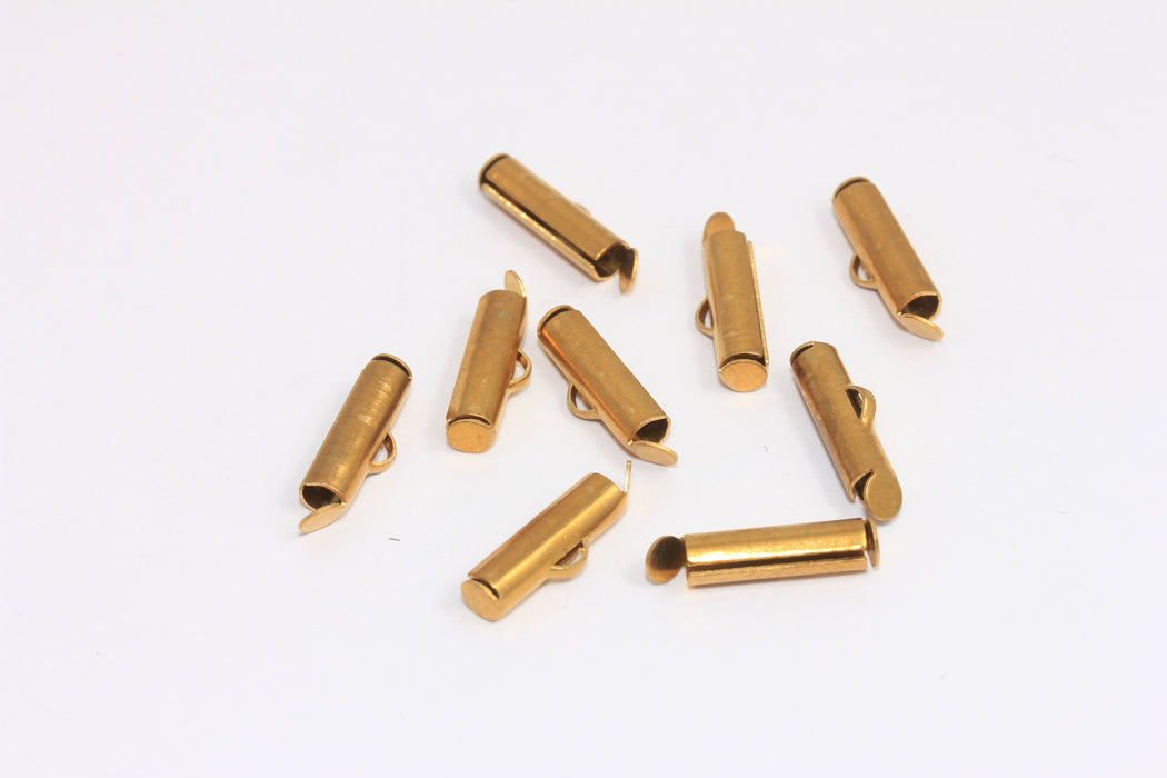 4x15mm Raw Brass Oval Crimps, Tube Connector Clasp, Ribbon Claws, CR57