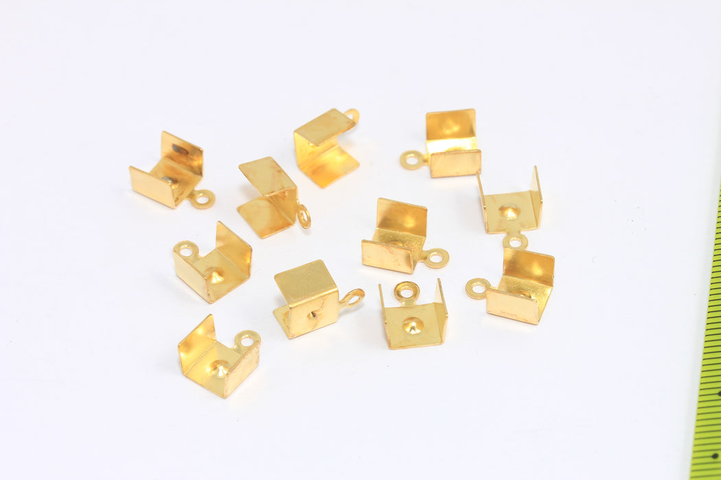 6,8mm Raw Brass Cord End, Crimp End Caps, Fold Over Crimps, CR3