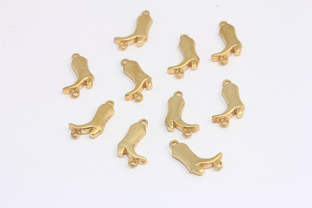 6x12mm Raw Brass Boot Connector Charms, Western Cowboy Boots Beads, CR82