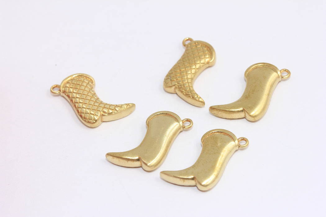 10x20mm Raw Brass Boot Charms, Western Cowboy Boots Charms, CR85