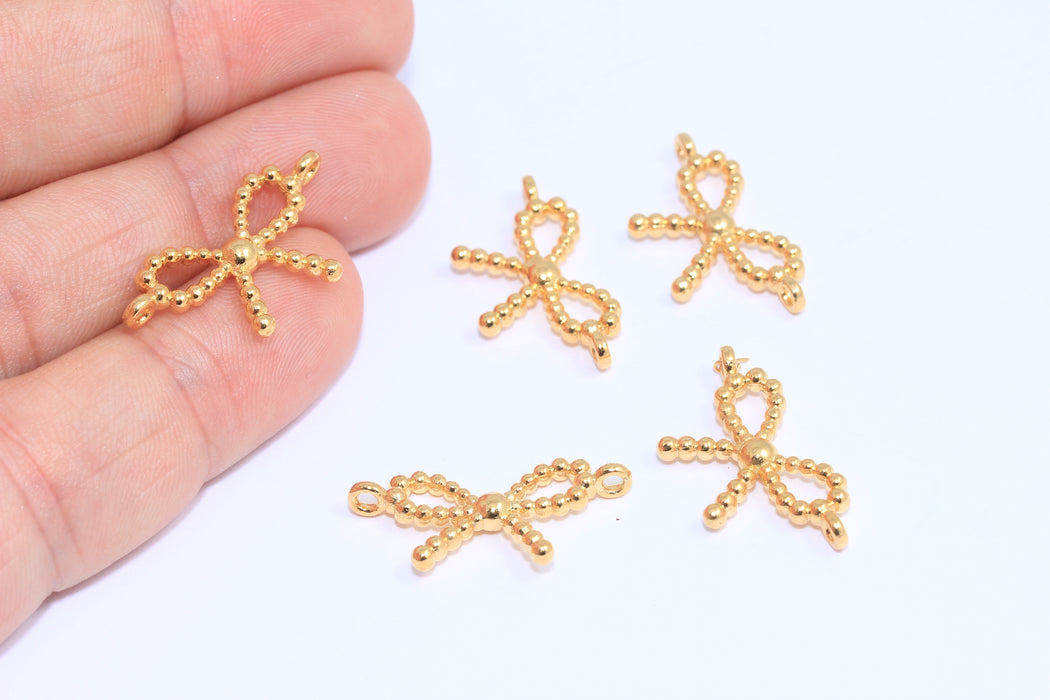 13x20mm 24k Shiny Gold Bow Charms, Bow Tie Bracelet Connector, CR87