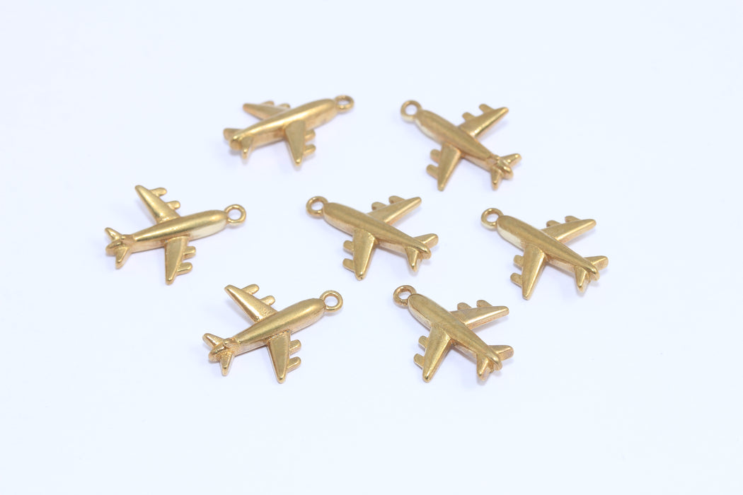 13x15mm Raw Brass Plane Pendant, Brass Airplane Charms, Airplane Pendant, CR200