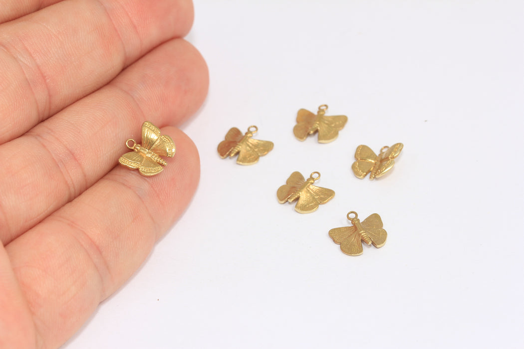 9x10mm Raw Brass Butterfly Charms, Mini Butterfly Beads, CR210