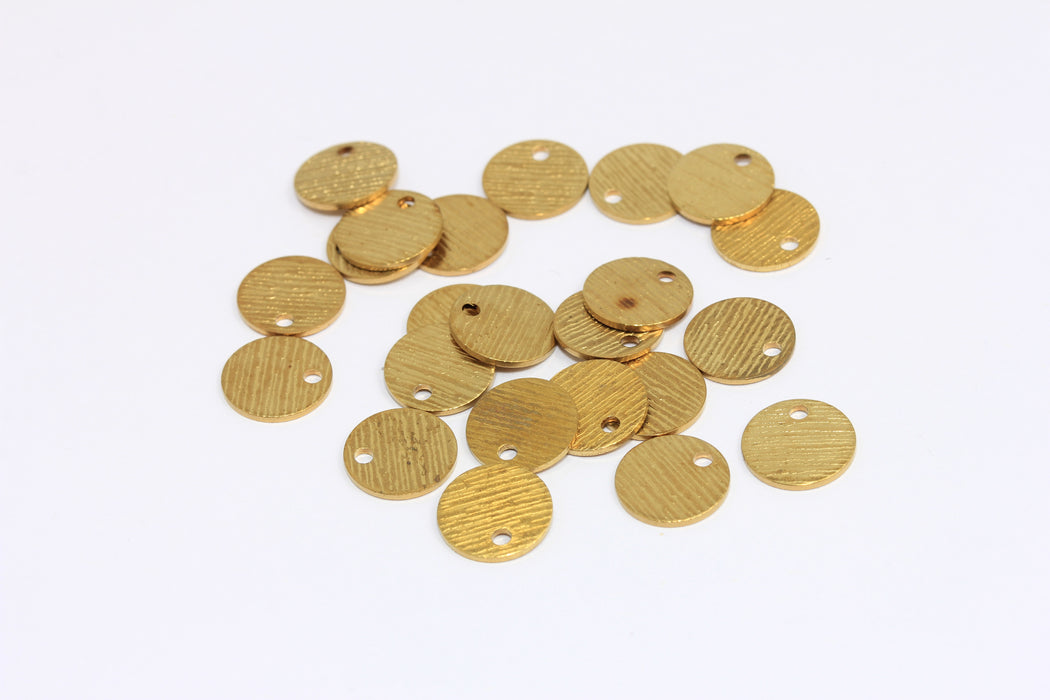 10mm Raw Brass Coins, Round Charms, Textured Disc Charms, XP67