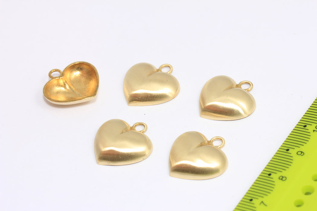 16x18mm Raw Brass Heart Beads, Cute Puffed Heart Charms, XP297