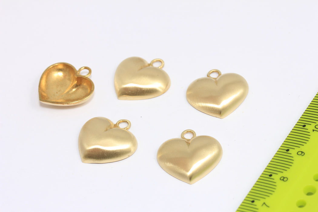 16x18mm Raw Brass Heart Beads, Cute Puffed Heart Charms, XP297