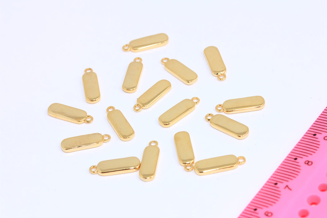 5x12mm 24 Shiny Gold Nameplate Bar, Rectangle Charm, Mini Vertical  Stamping Bar, XP318