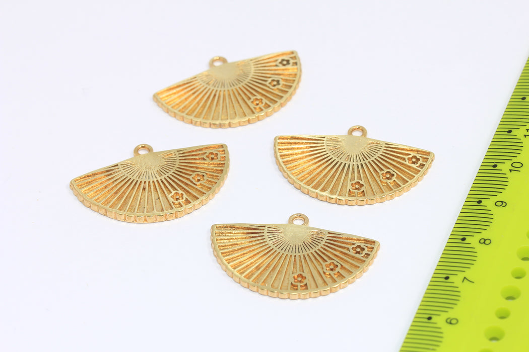 17,5x32mm Raw Brass Sector Charms, Fan Pendant, Fan Cabochon Charm, XP195