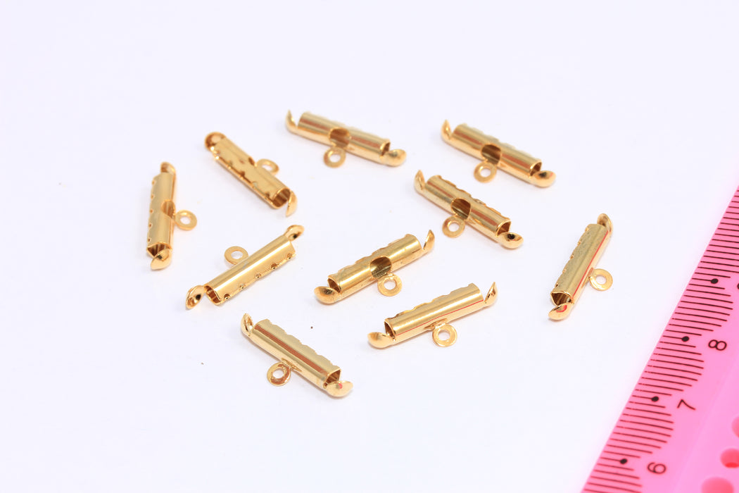 15mm 24k Shiny Gold Oval Crimps, Tube Connector Clasp, Oval Clasps, Ribbon Claws, BRT175