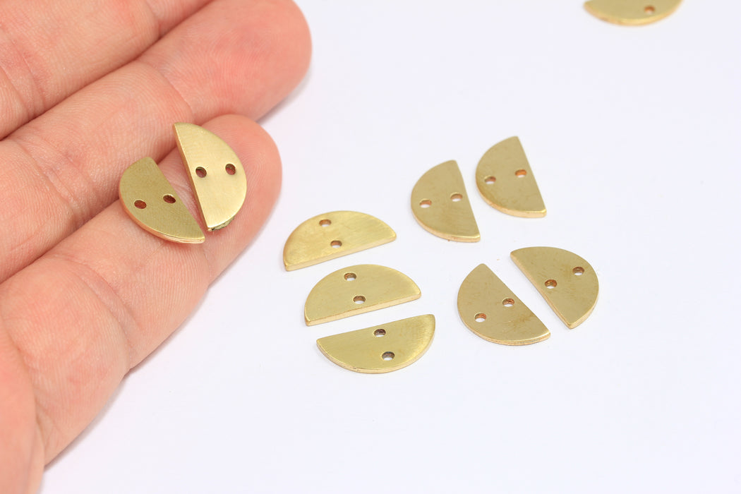 8x16mm Raw Brass Moon Charms, Semicircle Pendant, Two Hole Connector, SOM111