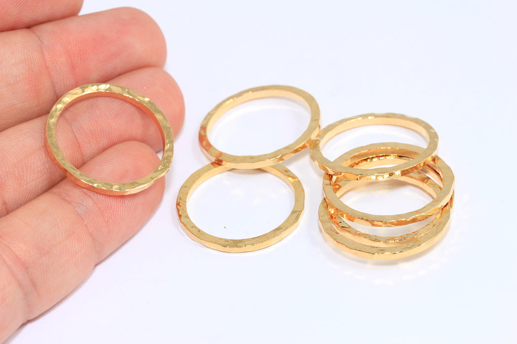 25mm 24k Shiny Gold Closed Ring, Hammered Closed Rings, Ring Charms, BRT358