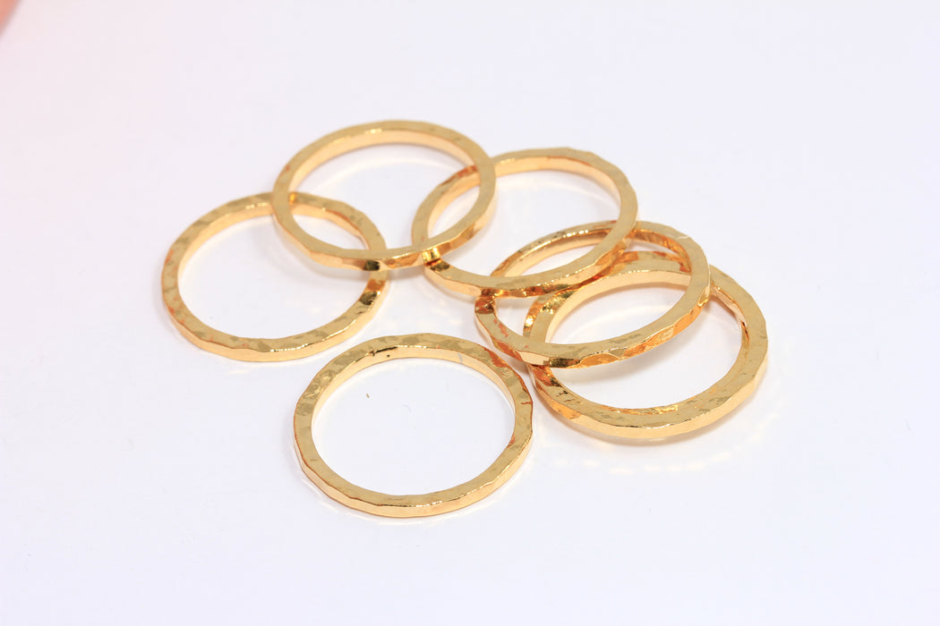 25mm 24k Shiny Gold Closed Ring, Hammered Closed Rings, Ring Charms, BRT358