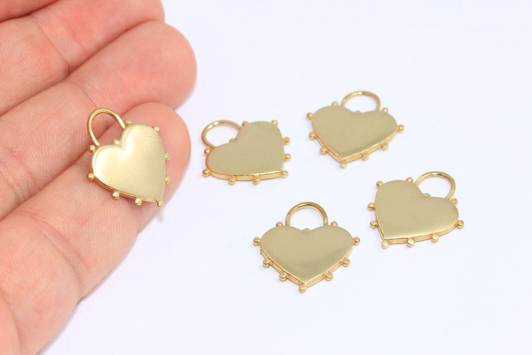 17mm Raw Brass Heart Charms, Love Necklace, Heart Lock Charms, Heart Medallion, BRT407