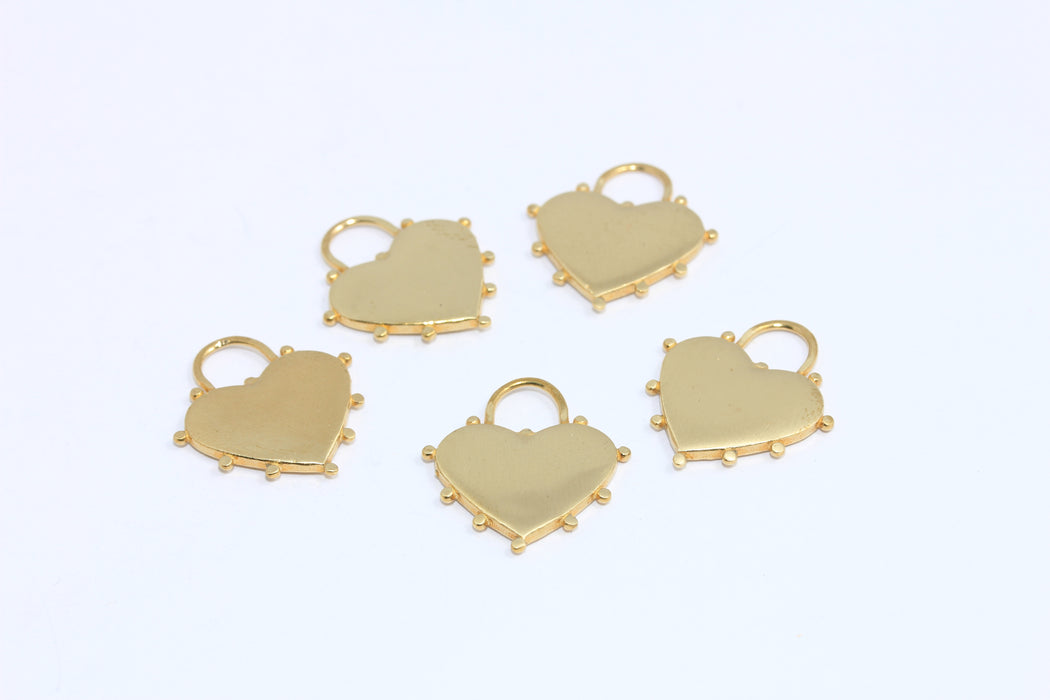 17mm Raw Brass Heart Charms, Love Necklace, Heart Lock Charms, Heart Medallion, BRT407