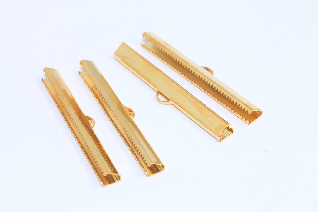 50mm 24k Shiny Gold Ribbon Crimps, Cord End, Crimp Clasps, Ribbon Claws, BRT517)