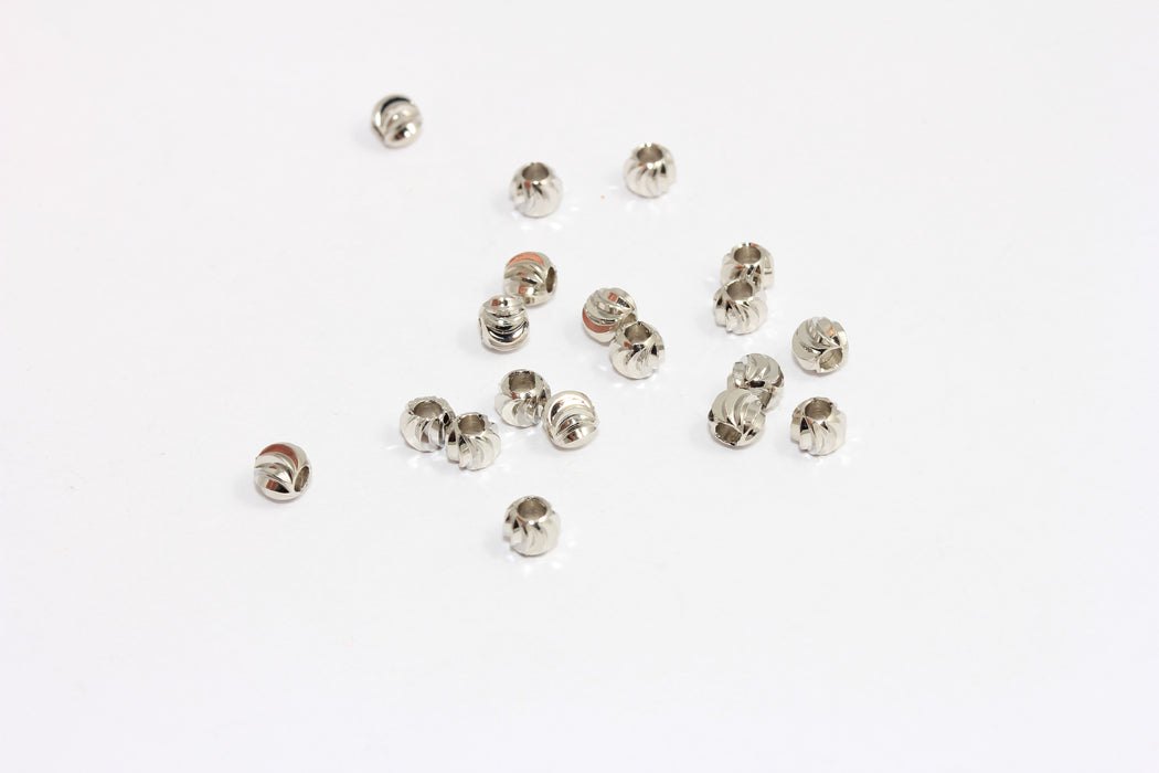 5mm Rhodium Plated Ball Beads, Silver Faceted Beads, Laser Cut Beads, Spacer Beads, BRT45