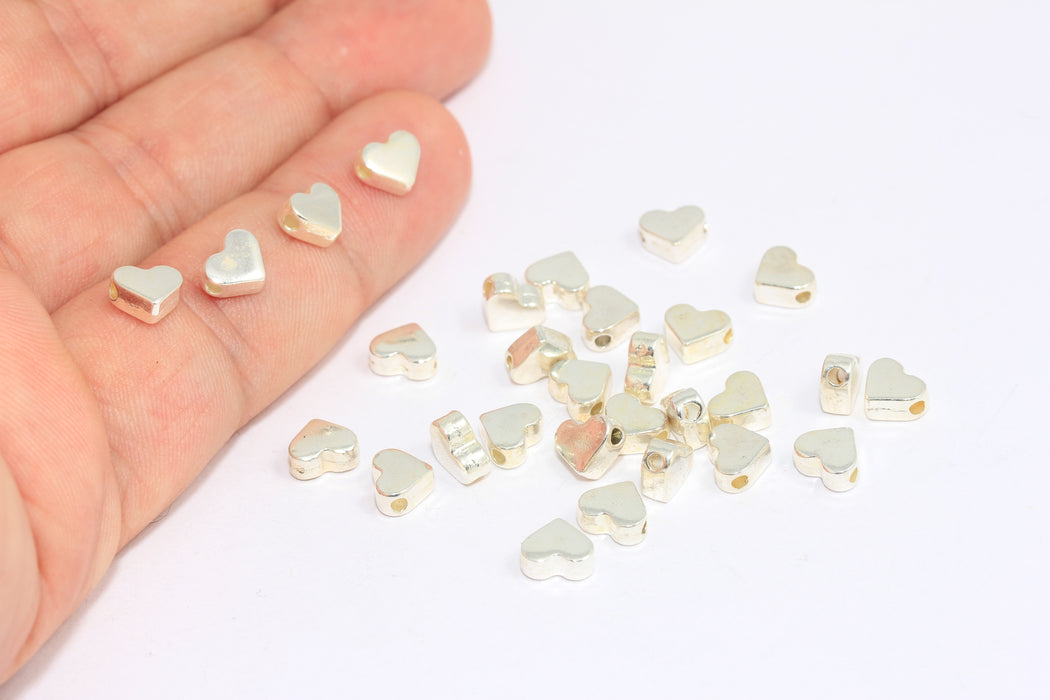 7mm Rhodium Plated Heart Beads, Cute Heart Beads, Sliding Heart Beads, Heart Charms, BRT520