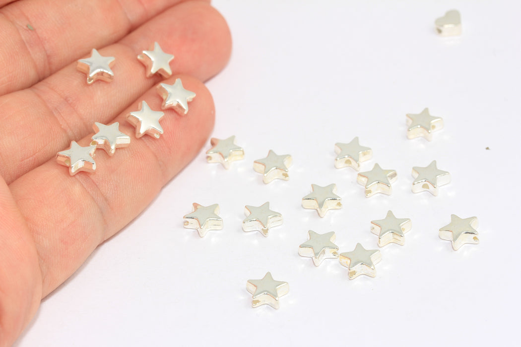 8mm Silver Plated Star Beads, Center Star Beads, Charms BRT509